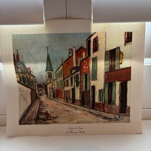 VINTAGE Canvas Litho In U.S.A., D.A.C. N.Y. Eglise de Strins by Maurice Utrillo